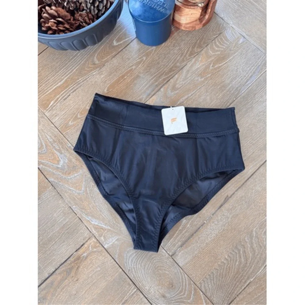 Fabletics Boardwalk High-Waisted Swim Bottom Womens‎ Black Medium (T1)